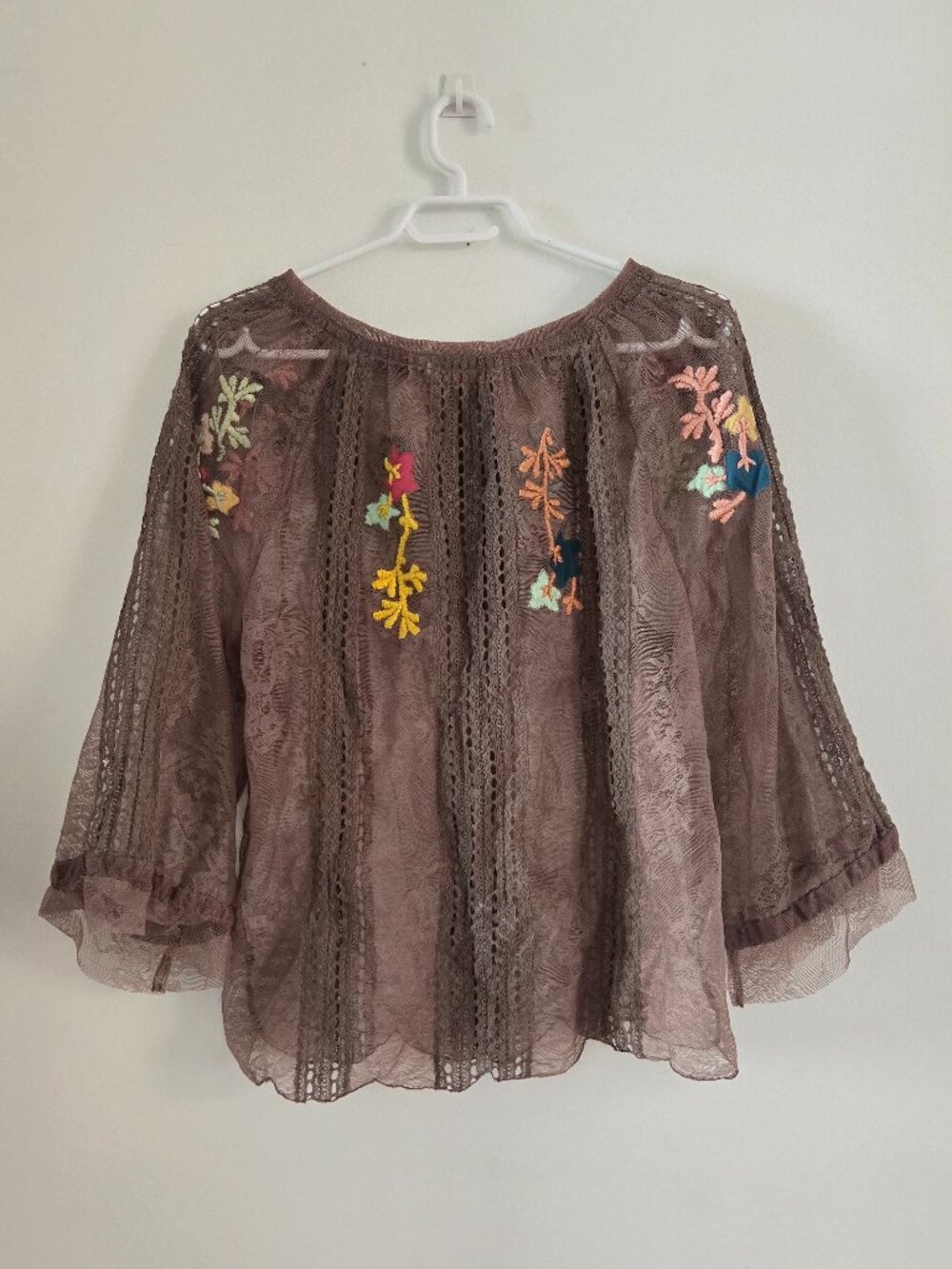 Matthew Williamson Brown Lace Poet Blouse Top UK Size 8 USA Size Small